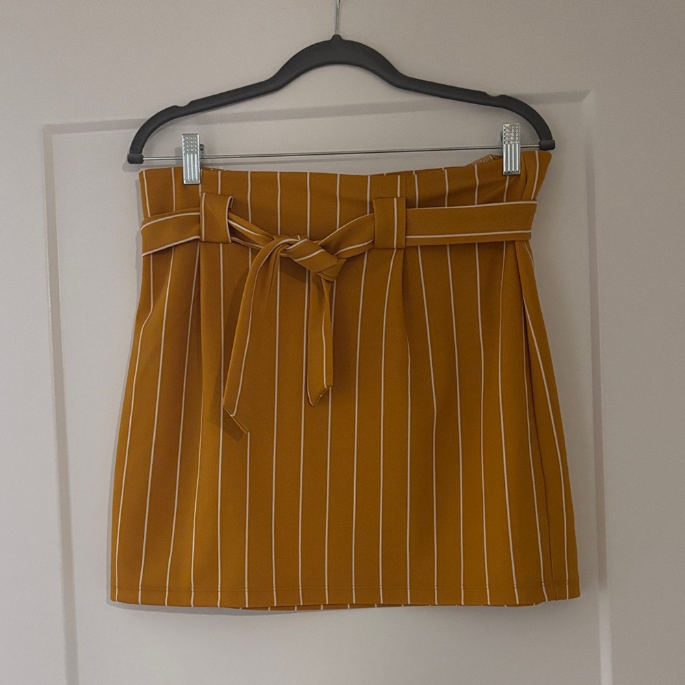 Striped Mustard Skirt with Belt